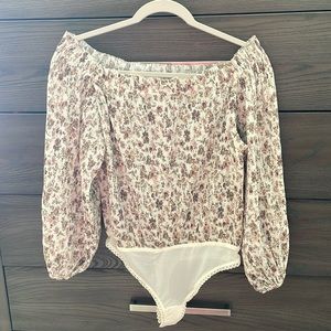 Free People Off The Shoulder Floral Bodysuit Sz S-M